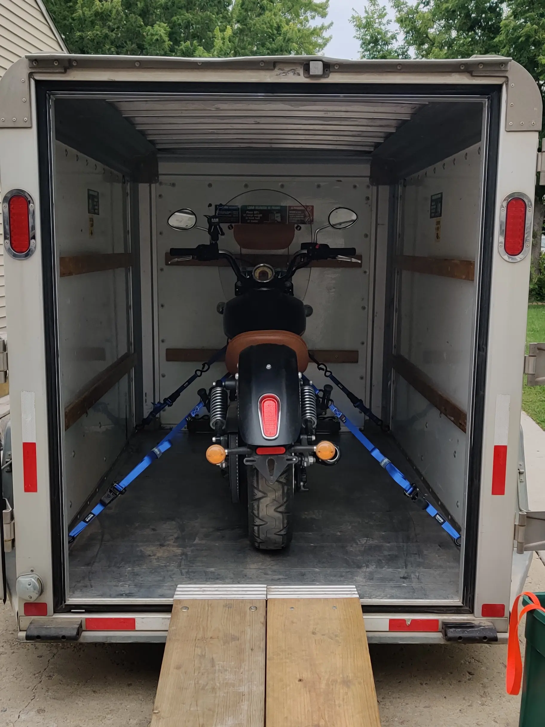 Motorcycle in trailer